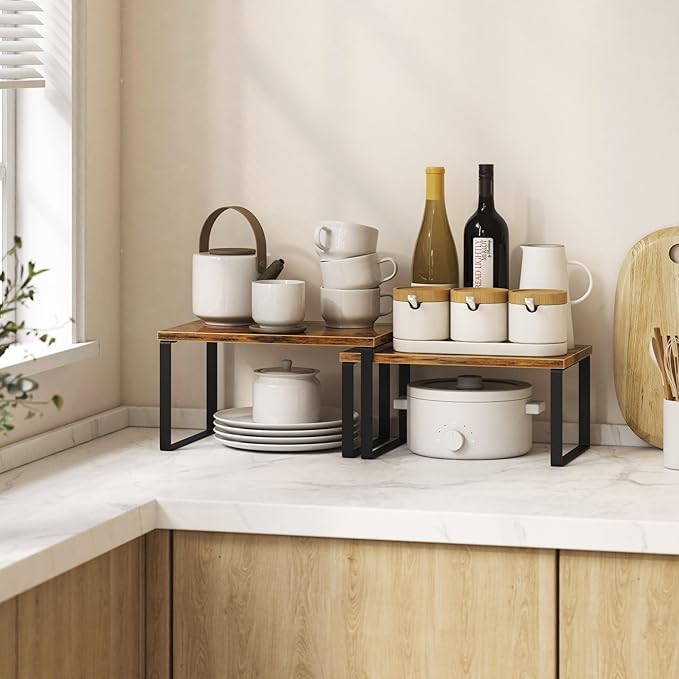 Kitchen Cabinet Organizer Shelf Set of 4, Sturdy Kitchen Counter Shelves - Image 2