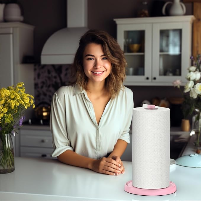 Pink Paper Towel Holder Countertop, Stainless Steel, Weighted Base, Paper Towel - Image 7