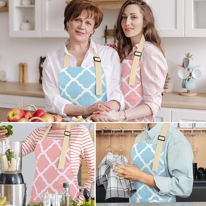 2 Pieces Aprons for Women with Pockets, Cotton Linen Waterproof Kitchen Cooking - Image 7