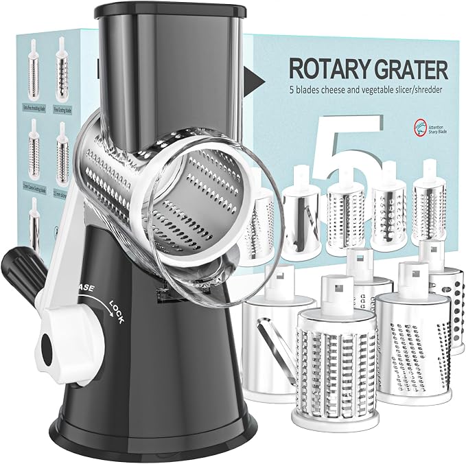 Cambom 5 in 1 Rotary Cheese Grater Hand Crank Cheese Shredder by Cambom