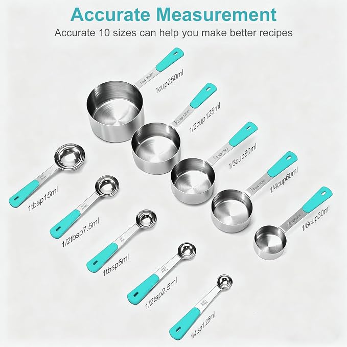 Bopei Measuring Cups and Spoons Set Stainless Steel 10 Piece - Image 2