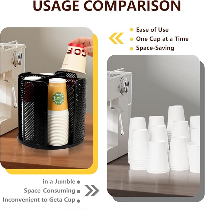 Coffee Cup Dispenser, Disposable Paper Cup and Lid Holder 360° Rotatable - Image 5