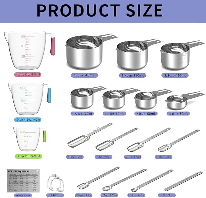 Stainless Steel Measuring Cups and Spoons Set, 6 Stainless Steel Measuring Cups - Image 7