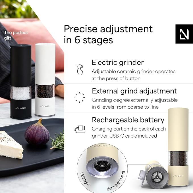LARS NYSØM Electric Salt and Pepper Grinder Set I Automatic Salt and Pepper - Image 2