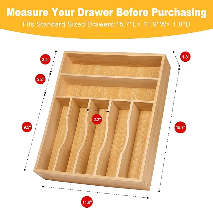 Kitchen Bamboo Silverware Organizer, Kitchen Drawer Organizer - Image 3