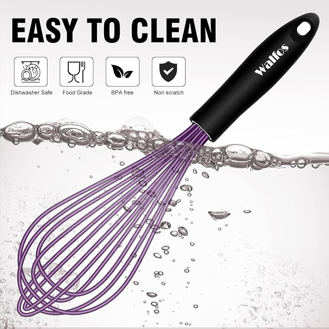 Walfos Whisk, Silicone Whisks Set of 5, Mini Stainless Steel Whisk 7+5in & Non - Image 9