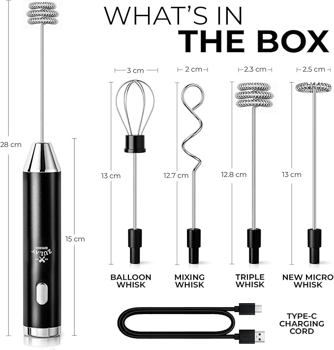 Zulay Kitchen Metal Rechargeable Milk Frother, 3 Whisk Attachments Handheld - Image 7