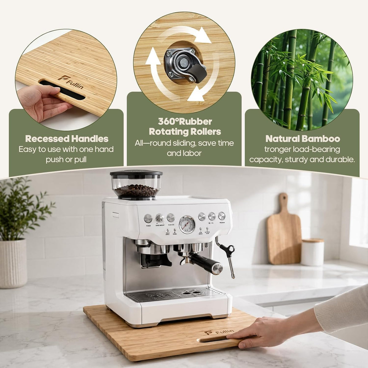 16"W x 13"D Bamboo Appliance Slider Tray for Coffee Maker air fryer