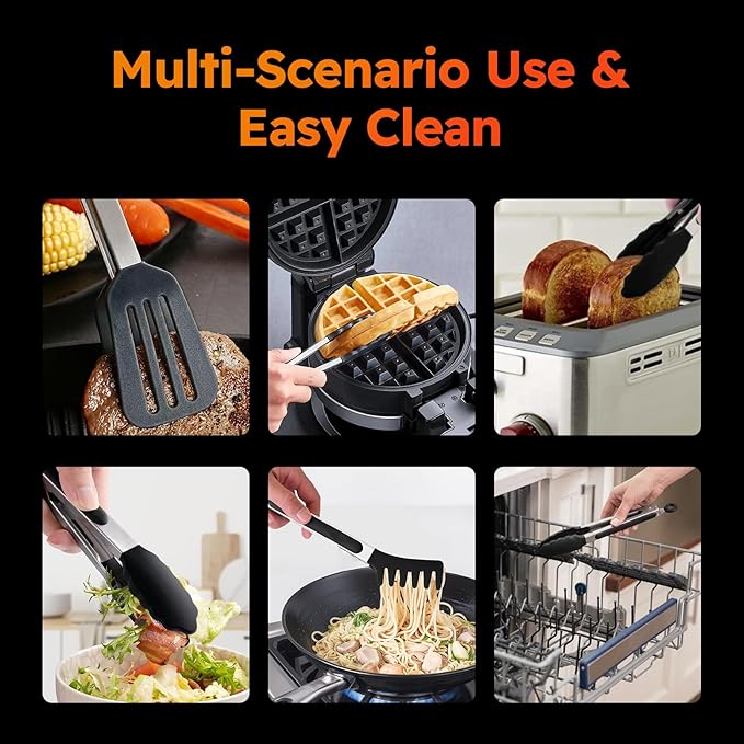 HST Tongs for Cooking with Silicone Tips, Non Stick Kitchen Tongs with Silicone - Image 5