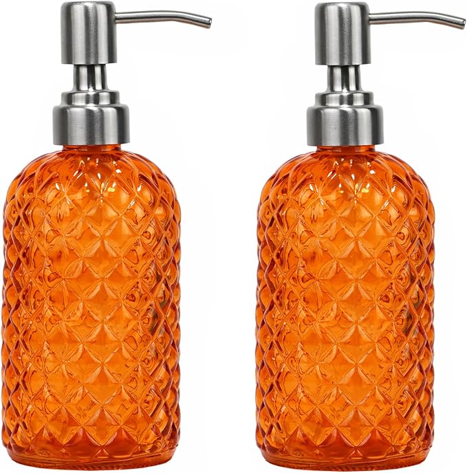16 oz Diamond Pattern Glass Soap Dispenser, Kitchen and Bathroom Refillable by SDlumeiy