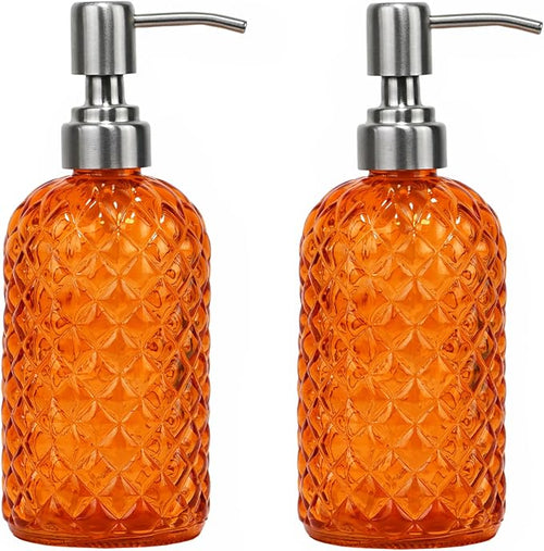 16 oz Diamond Pattern Glass Soap Dispenser, Kitchen and Bathroom Refillable by SDlumeiy