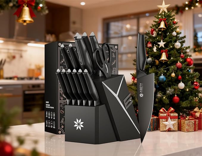 Kitchen Knife Sets with Block -15 PCS Knife Set with Bulti-in Sharpener - Image 6