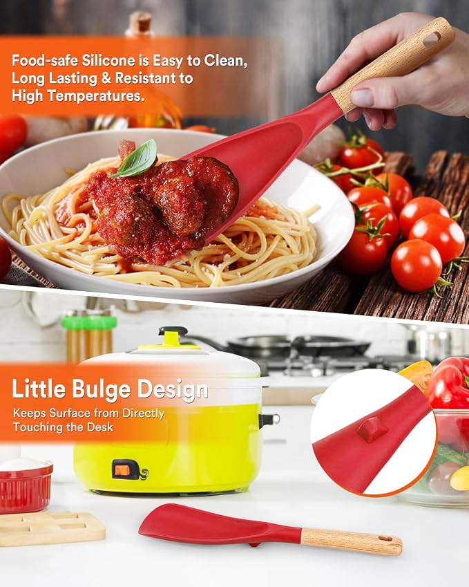 Cooking Spoon and Rice Scooper for Nonstick Cookwares, Wood Handle Spoon for - Image 3