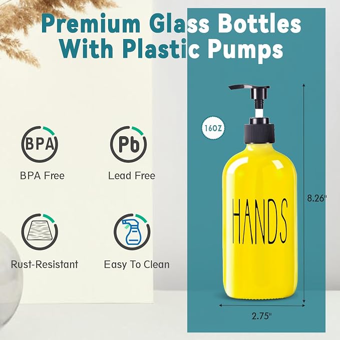 COHOSEGE Glass Soap Dispenser Set 2 Pack, 16 Oz Dish Soap Dispenser - Image 3