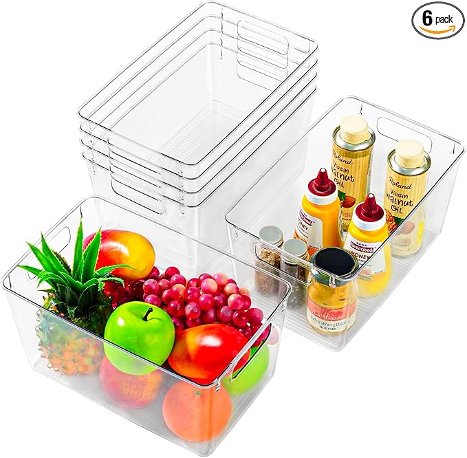 Freebat 6 Pack Large Clear Plastic Storage Bins, Plastic Containers by Freebat