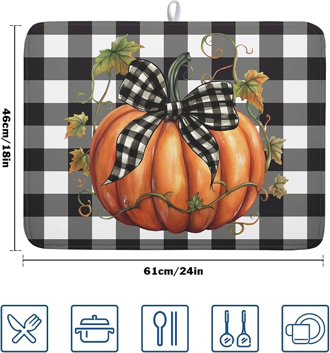 Fall Drying Mats for Kitchen Counter Fall Pumpkin Dish Drying Mat 18 x 24 Inch - Image 2
