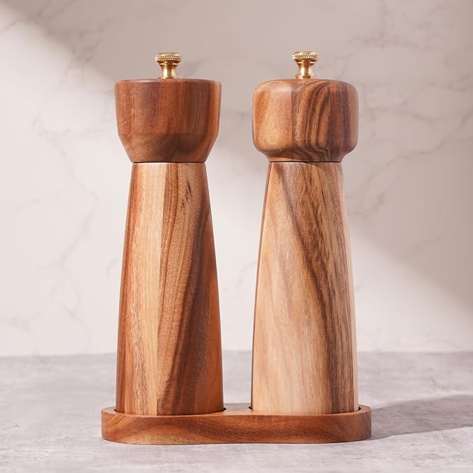 Salt and Pepper Mill Set with Tray, Adjustable Ceramic Grinder Salt Mill - Image 2