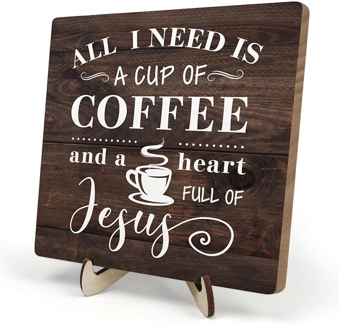 Coffee Bar Sign Plaque Decor-A Heart Full of Jesus, Cafe Bar Accessories by DMADNF