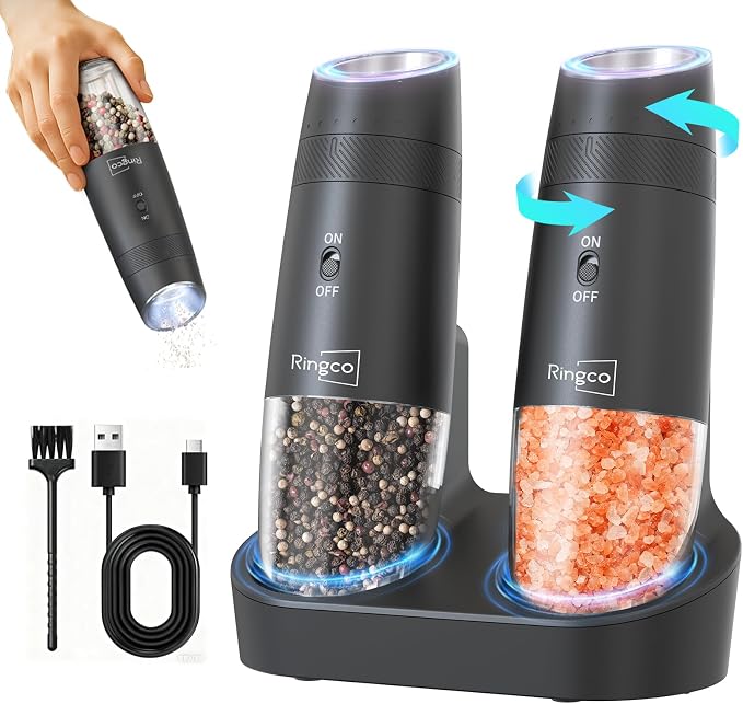 Gravity Electric Salt and Pepper Grinder Set by Ringco