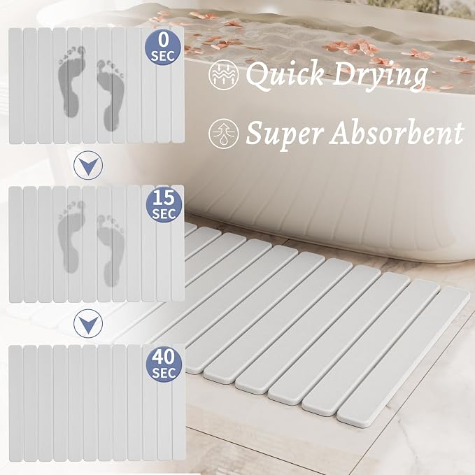 Large Stone Bath Mat 31.5 x 19.7in, Quick Dry Diatomaceous Earth Mats - Image 3