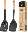 Pack of 2 Silicone Spatula, Non Stick Cooking Utensil Set Wooden Handle Kitchen by BADIANO