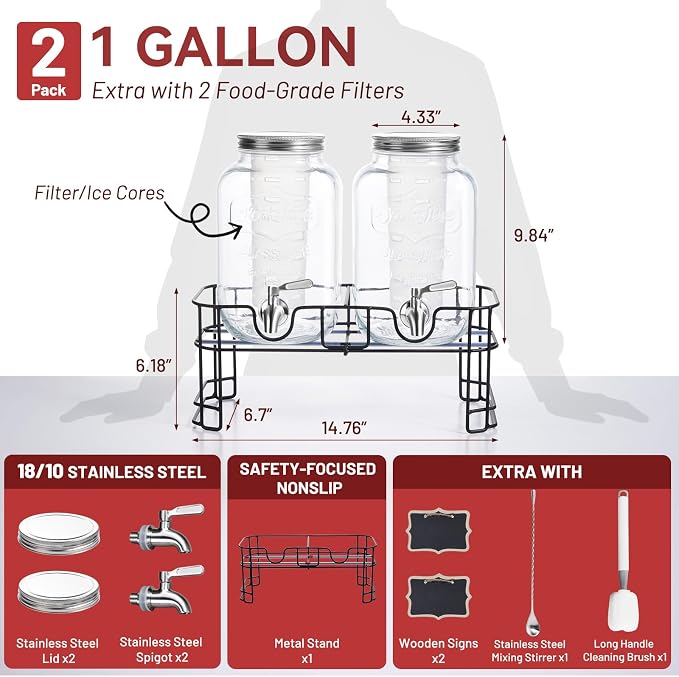 KIKCOIN 1 Gallon Glass Drink Dispensers - Image 4