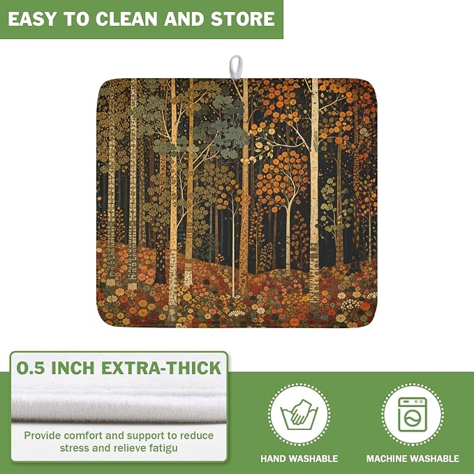 Fall Dish Drying Mat for Kitchen Counter Autumn Forest Vintage Botanical Nature - Image 5