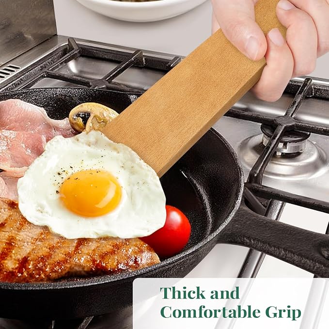 3Pcs Wooden Spatulas, 12inch Long Handle Slotted Turner Spatula Set, Uncoated - Image 3