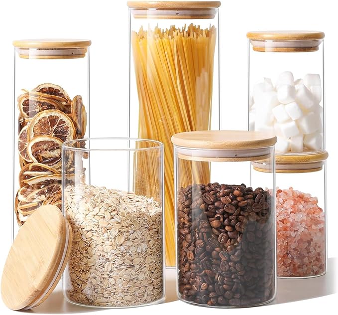 ComSaf Glass Food Storage Jars Set of 6, Canisters Sets by ComSaf