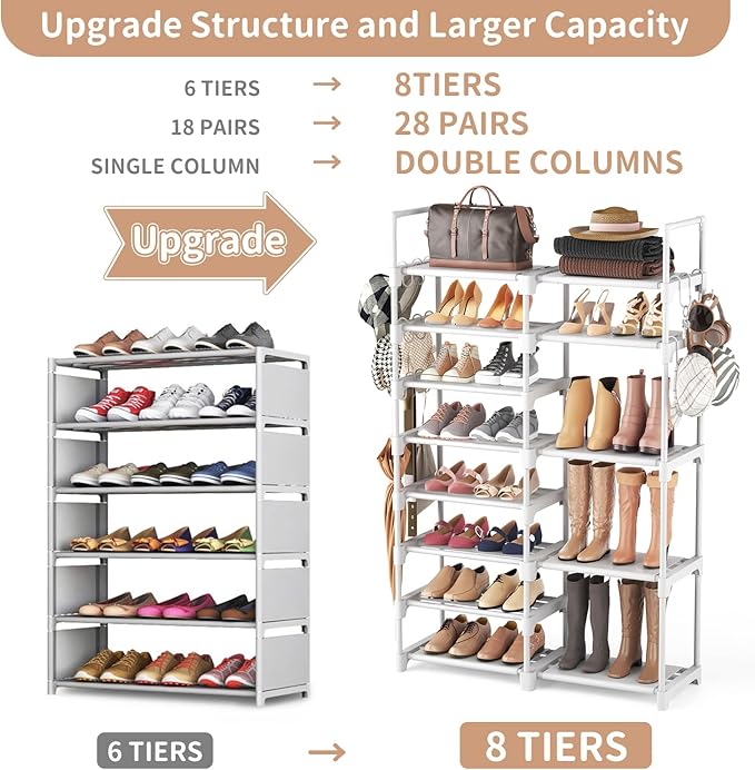 ROJASOP White Shoe Rack, Tall Metal Shoe Rack Organizer - Image 4