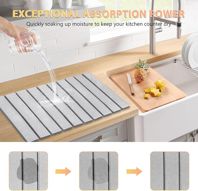 Large Stone Dish Drying Mat for Kitchen Counter, Super Absorbent, Birthday Gfts - Image 3