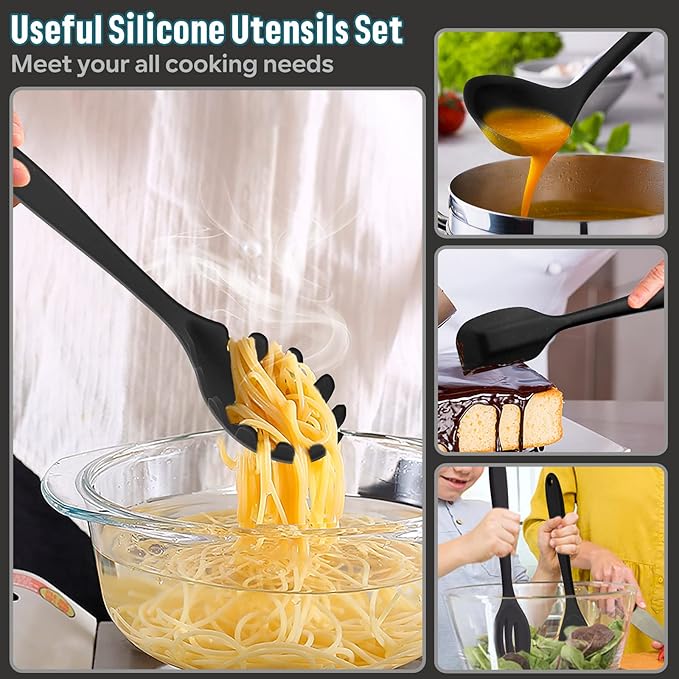 E-far Silicone Cooking Utensils Set, 7-Piece Black Heat Resistant Kitchen - Image 6