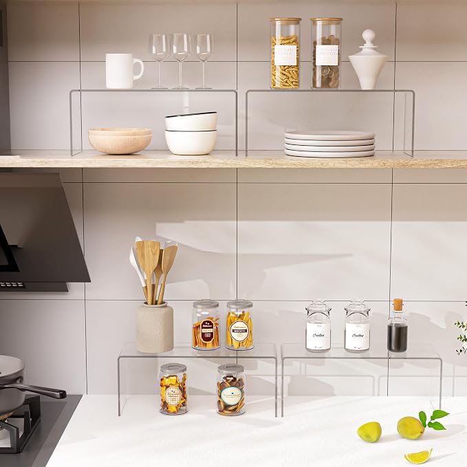 Aminigram 4 Packs Cabinet Organizer Shelf, Acrylic Kitchen Counter Shelves - Image 3