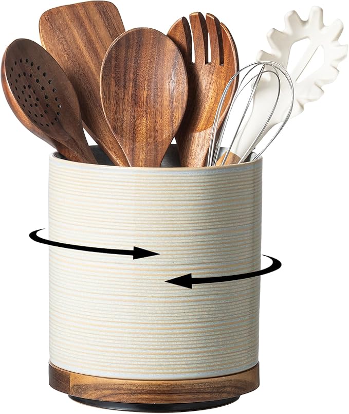 Utensil Holder, 360° Rotating Extra Large Ceramic Kitchen Utensil Holder by MIKIGEY