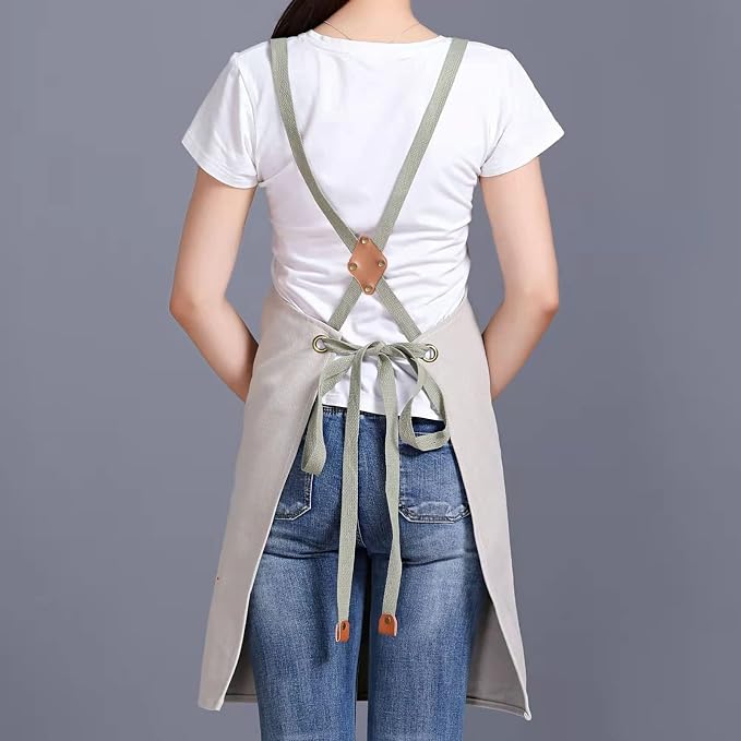 Tosewever Canvas Cross Back Chef Cotton Aprons - Image 4