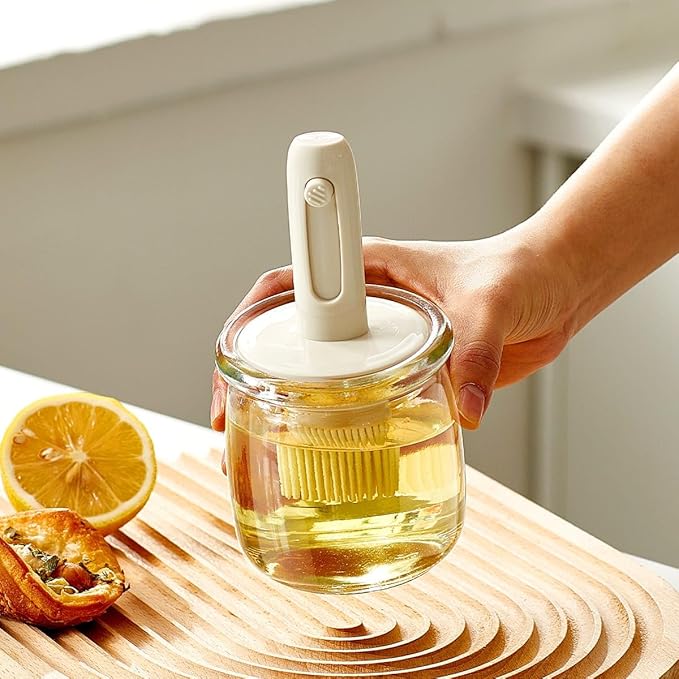 Retractable Oil Brush Dispenser, 2-in-1 Glass Olive Oil Bottle by Unknown