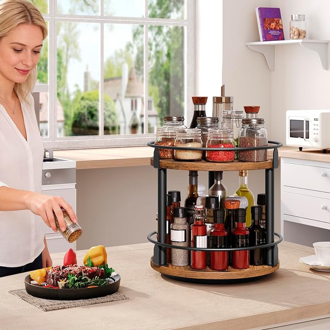 YATINEY Lazy Susan Organizer, Rotating Spice Rack, 2 Tier Spice Turntable - Image 6