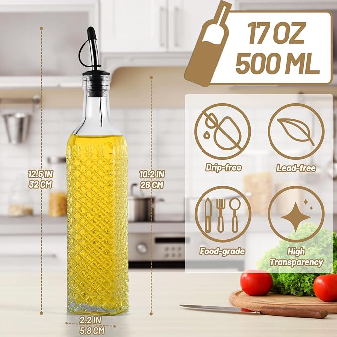 3-Pack Glass Oil Dispensers 500ML/17OZ, Oil and Vinegar Bottles Set - Image 2