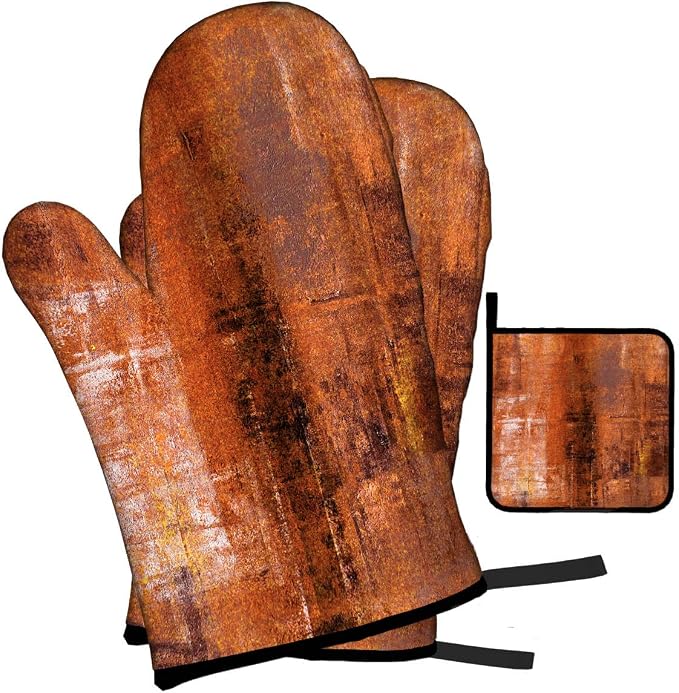 LOKMU Oven Mitts and Pot Holders Set of 3, Burnt Orange Abstract Art Heat - Image 2