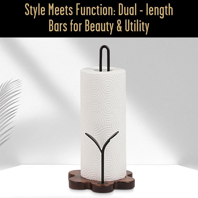 Wooden Paper Towel Holder Countertop, Floral Base - Image 4