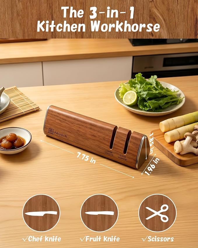 PAUDIN Walnut Knife Sharpener – 2-Stage Sharpening - Image 8