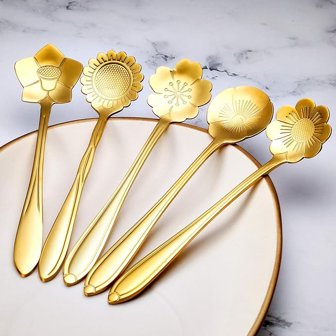 Chengu 8 Pieces Flower Coffee Tea Spoons Stainless Steel Sugar Spoons Tea Party - Image 4