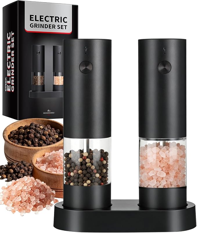 Electric Salt and Pepper Grinder Set Rechargeable, Automatic Salt and Pepper by Jasee