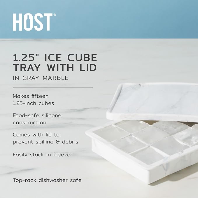 Host Ice Cube Tray with Lid, Makes 15 1.25" Cubes, Durable Silicone Trays - Image 2