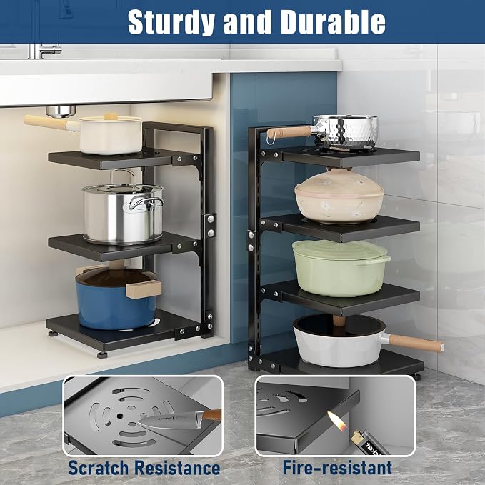 Pot Rack Organizers：CASONNIK 7-Tier Adjustable Heavy Duty Pan Organizer Rack - Image 7
