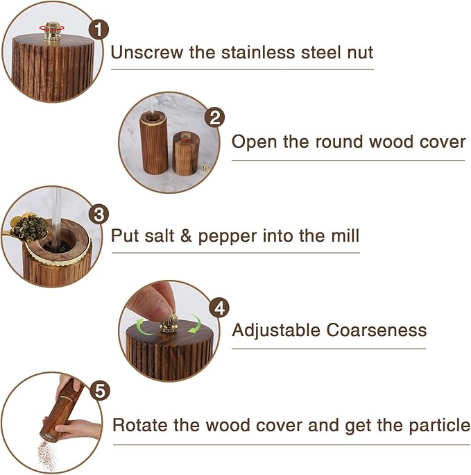 Wooden Salt and Pepper Grinder Set, Refillable Salt and Pepper grinder - Image 4