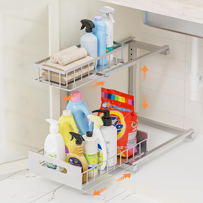 Under Sink Organizer, Heavy Duty Metal Pull Out Cabinet Organizer Slide Out by Toyear