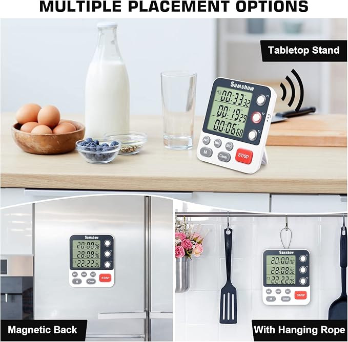 Digital Dual Kitchen Timmers 3 Channels Count UP/Down Timer Cooking Timers - Image 7