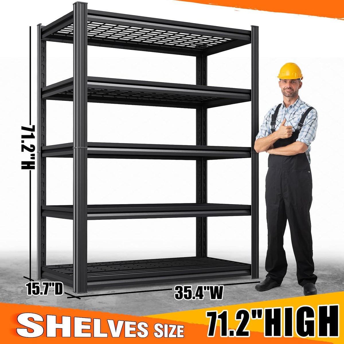 71"H Garage Shelving-3000LBS 5 Tier Storage Shelves,Adjustable Heavy