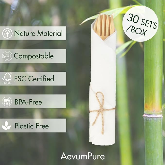 AevumPure 30 Sets Bamboo Cutlery - Image 4